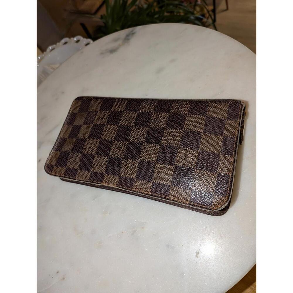 Authentic LOUIS VUITTON Damier Ebene Porte Monnaie Zip Around Long Wallet Zippy